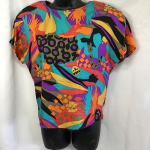 Colorful 100% Silk shirt blouse 1980s by USAGI Artistic design, size small